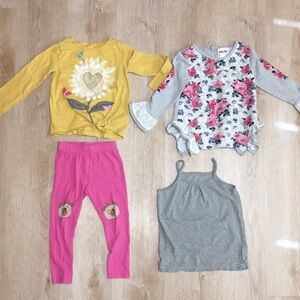 Girls' Floral Heart Outfit 4 Piece Miscellaneous Bundle 4T